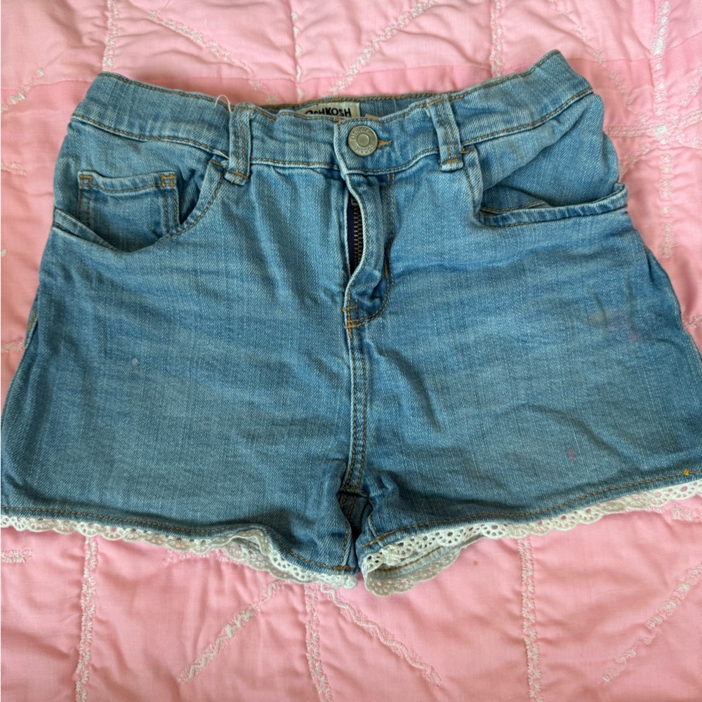 OshKosh B'gosh Blue Denim Shorts with White Lace Trim